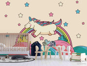 3D Cartoon Rainbow Unicorn Pink Star Wall Mural Wallpaper LXL 182- Jess Art Decoration