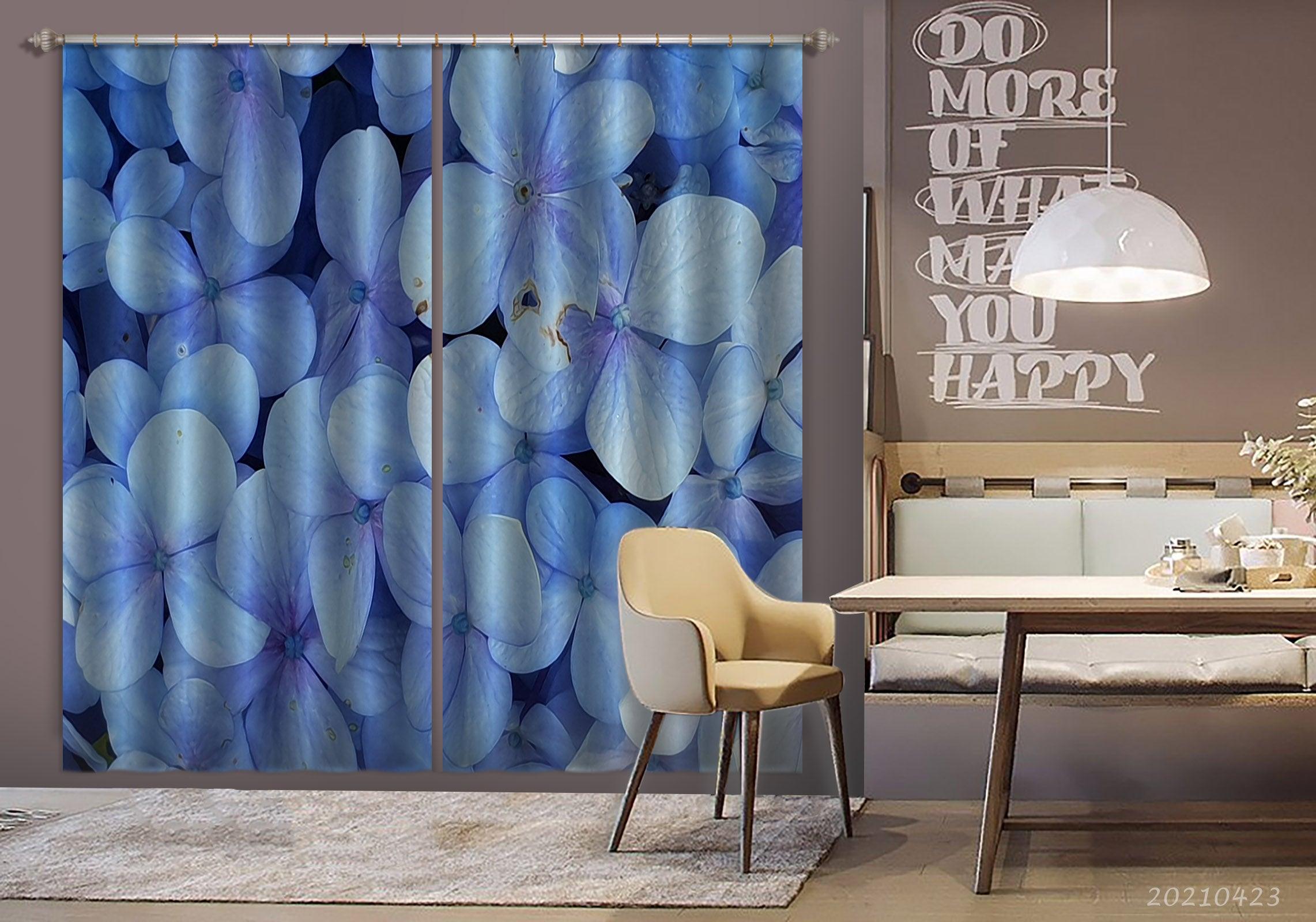 3D Abstract Blue Flower Pattern Curtains and Drapes GD 1320- Jess Art Decoration