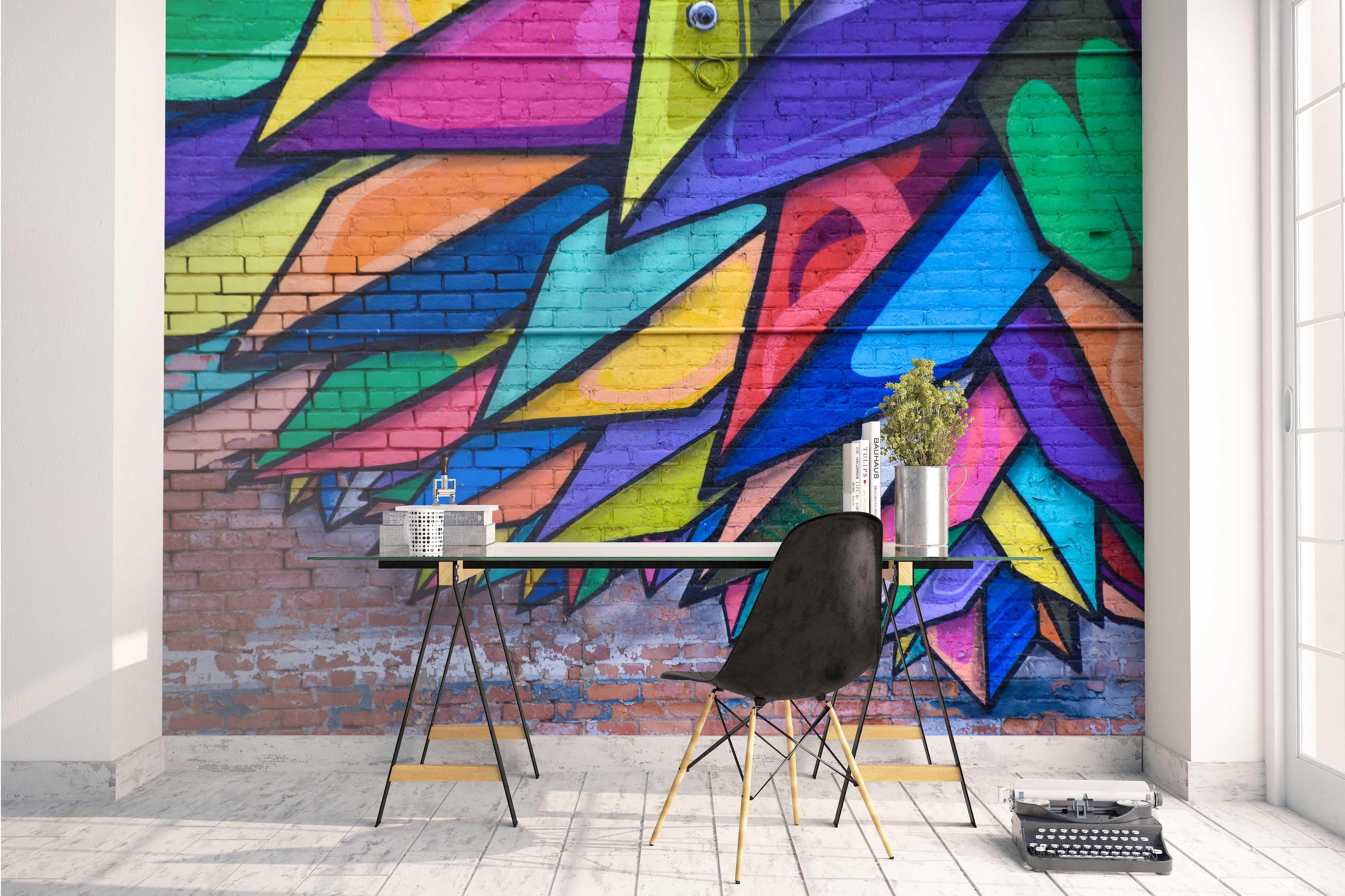 3D Colorful Feathers Red Brick Wall Mural Wallpaper B60- Jess Art Decoration