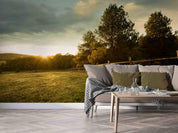 3D Green Grass Fence Trees Wall Mural Wallpaper GD 2296- Jess Art Decoration