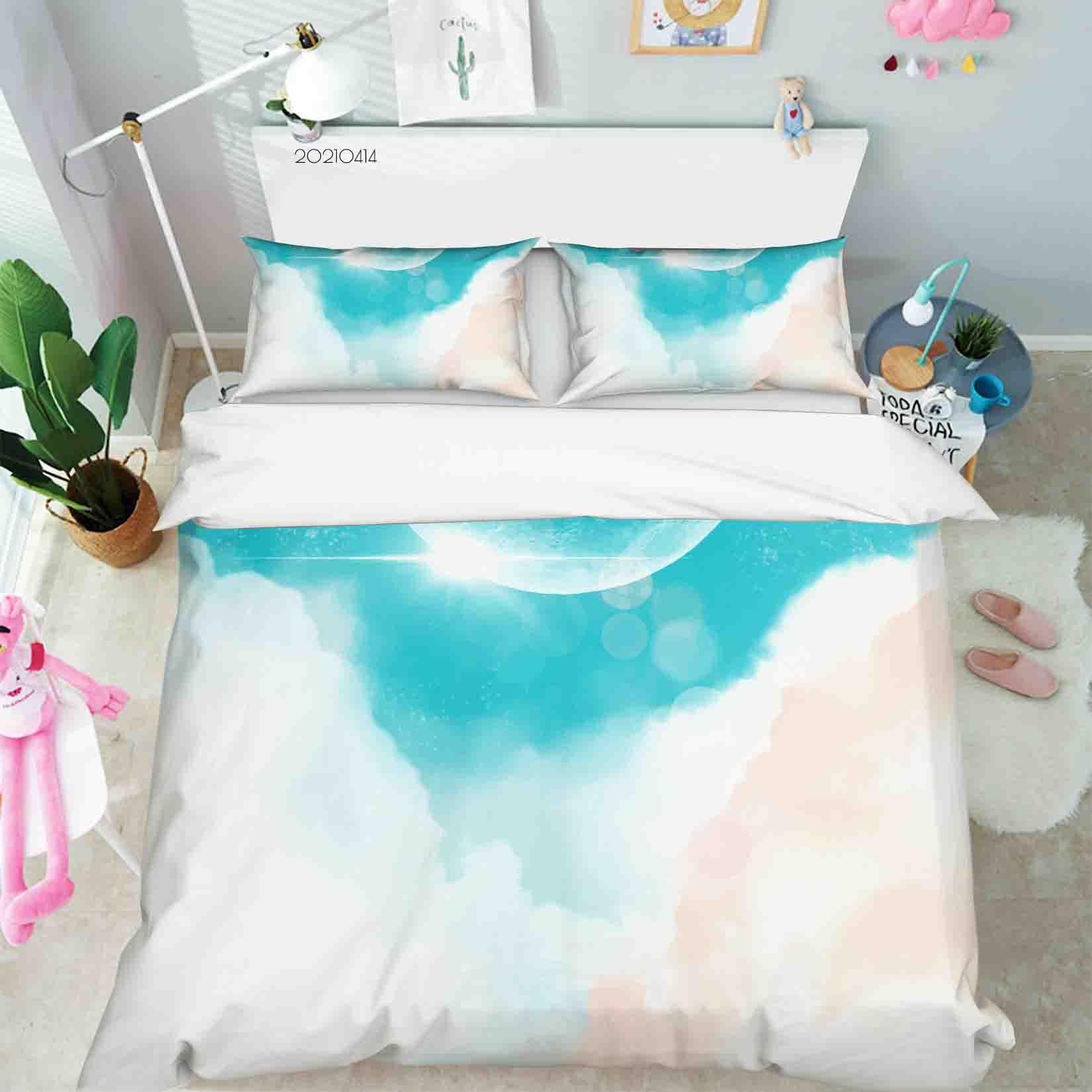 3D Watercolor Blue Sky Cloud Quilt Cover Set Bedding Set Duvet Cover Pillowcases 12- Jess Art Decoration
