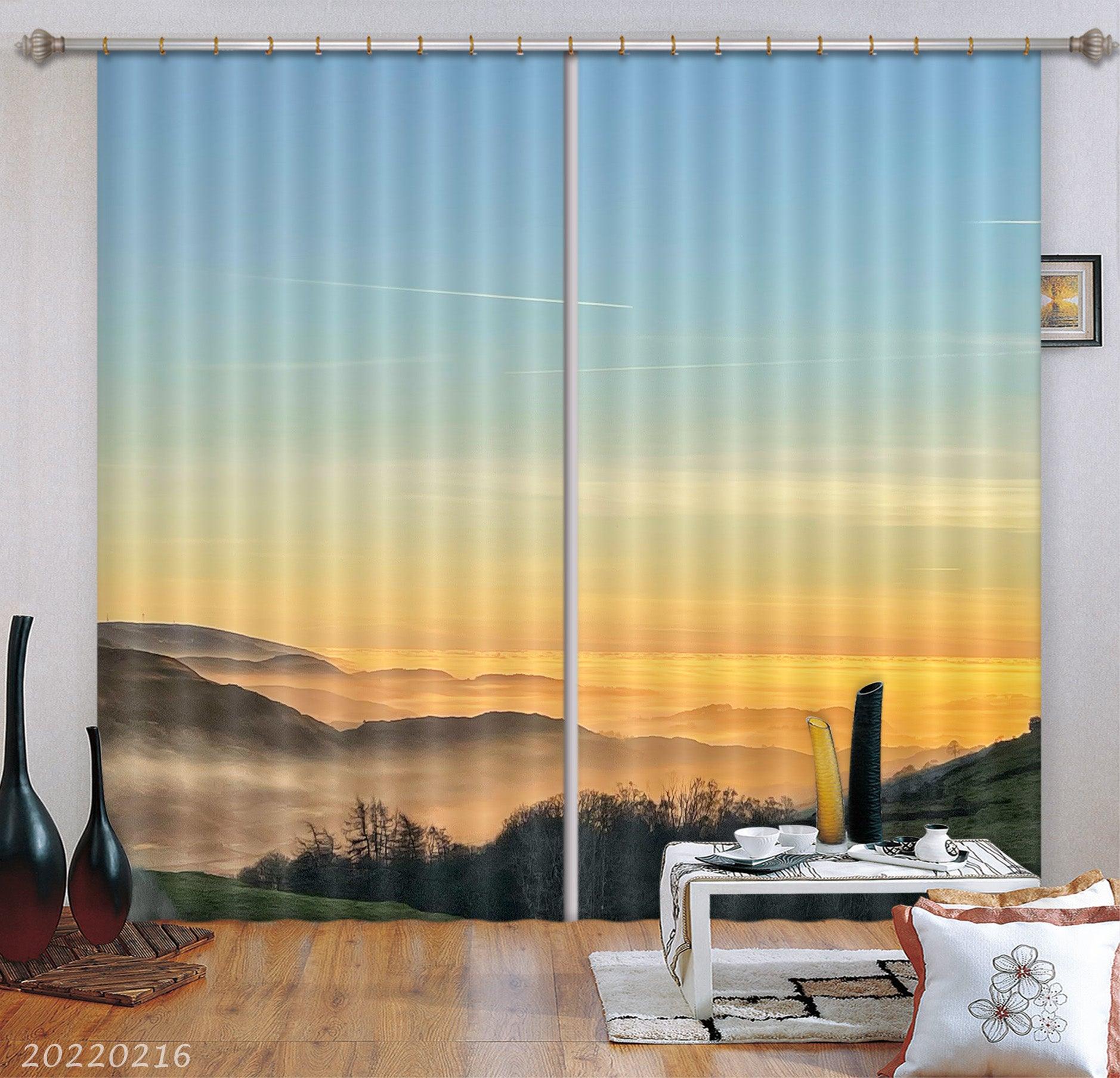 3D Mountain Woods Misty Golden Sunbeam Curtains and Drapes GD 2145- Jess Art Decoration