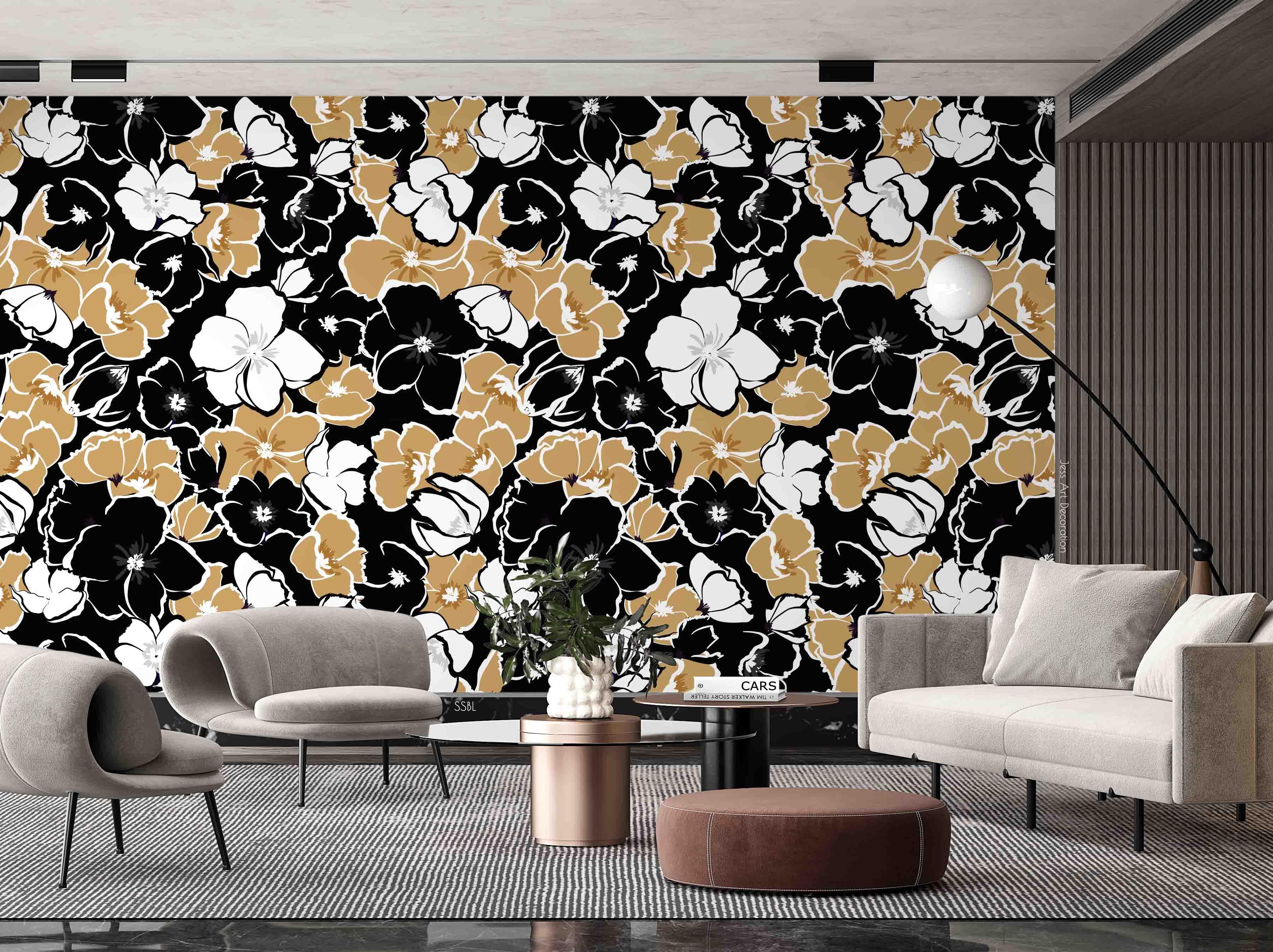 3D Vintage Idyllic Black White Flowers Watercolor Wall Mural Wallpaper GD 3612- Jess Art Decoration
