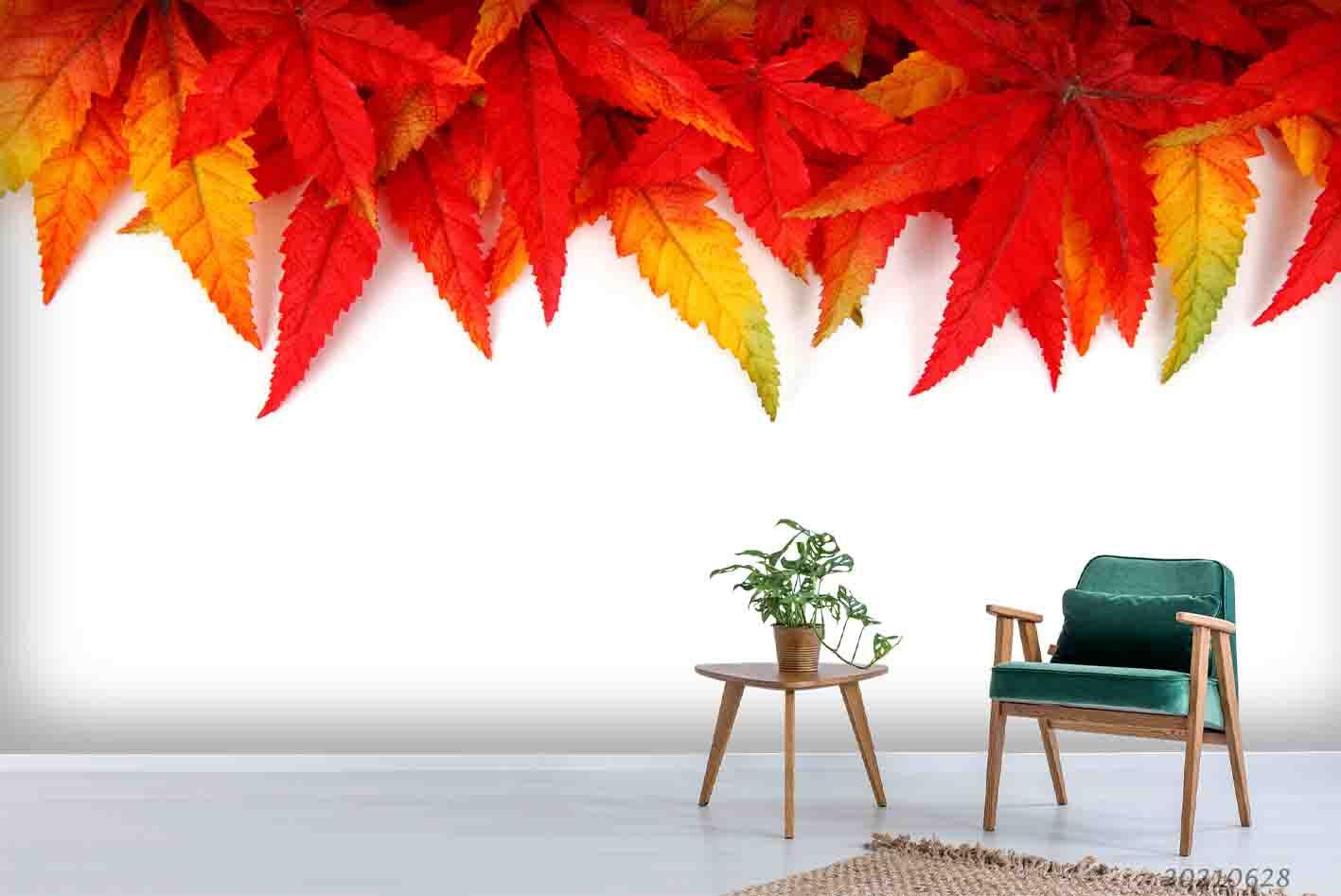 3D Red Maple Leaf Wall Mural Wallpaper LQH 7- Jess Art Decoration