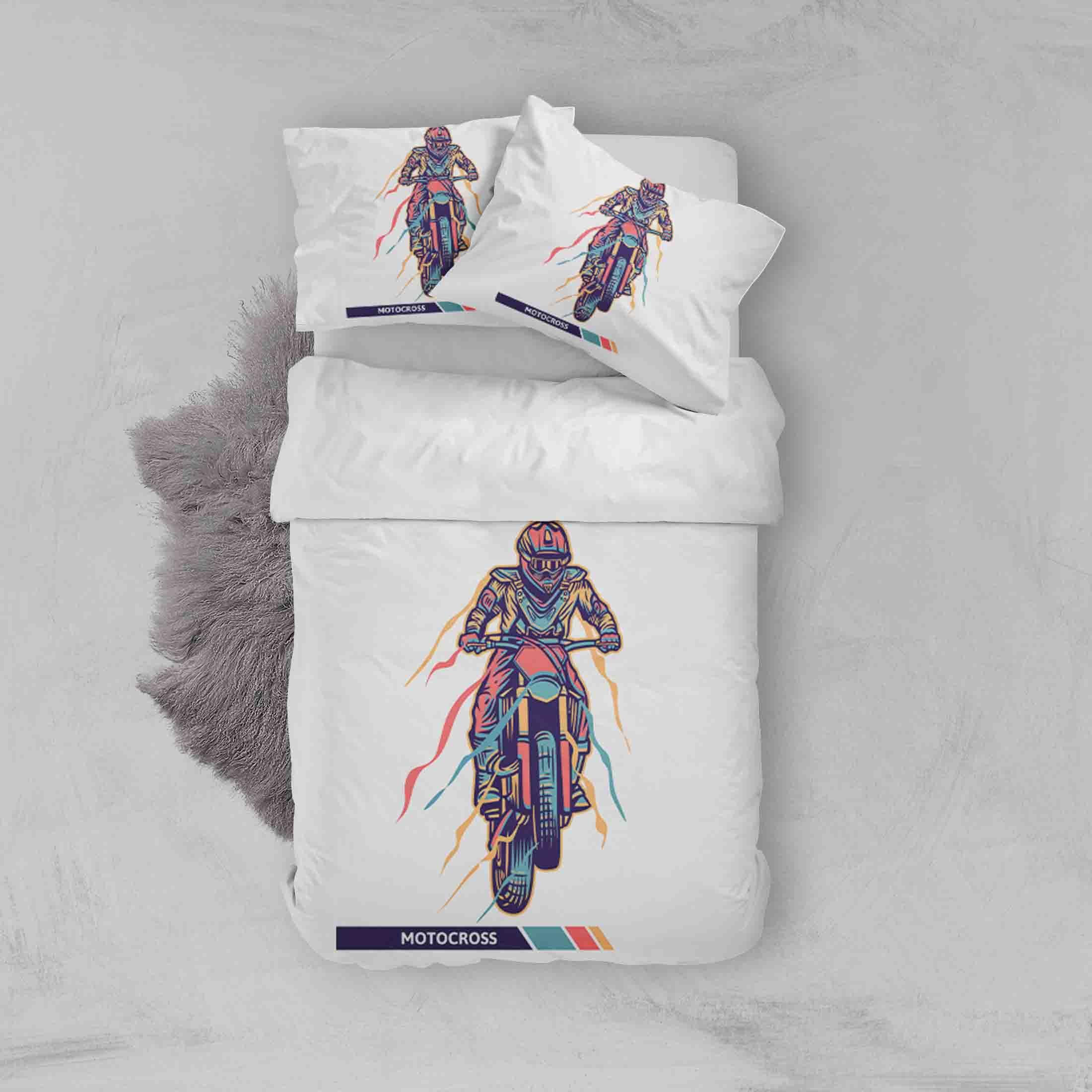 3D Abstract Color Motorcycle Quilt Cover Set Bedding Set Pillowcases LQH A014- Jess Art Decoration