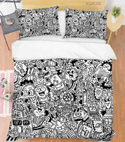 3D Abstract Gray Monster Graffiti Quilt Cover Set Bedding Set Duvet Cover Pillowcases 18- Jess Art Decoration