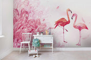 3D Red Pink Flamingo Flowers Wall Mural Wallpaper SF85- Jess Art Decoration