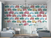 Watercolor Cartoon Car Pattern Contemporary Wallpaper contemporary street art wall mural for creative room or feature wall - 