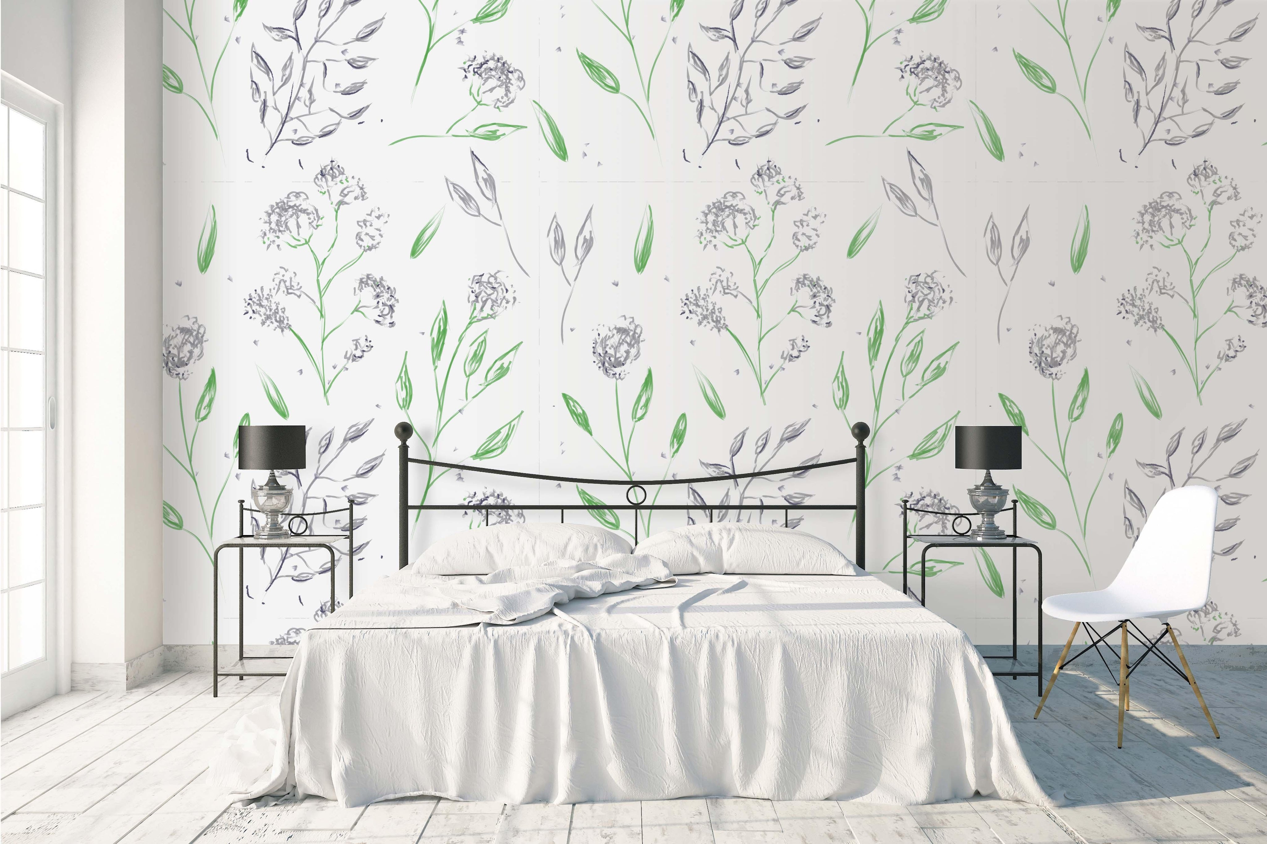 3D Gray Flowers Leaves Wall Mural Wallpaper 109- Jess Art Decoration