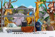 3D Hand Drawn Forest Animal Elephant Giraffe Wall Mural Wallpaper LQH 45- Jess Art Decoration
