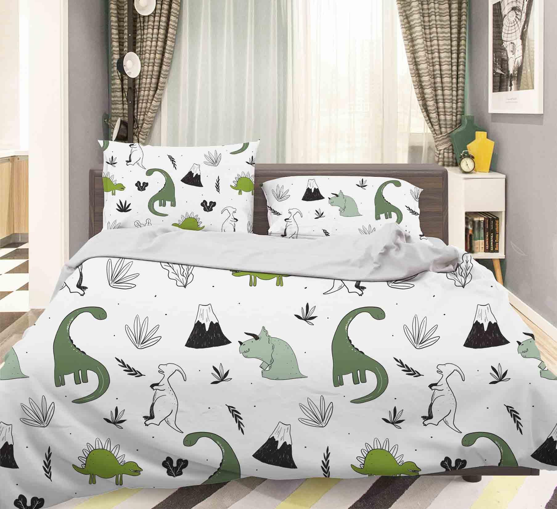 3D Dinosaur Pattern Green Quilt Cover Set Bedding Set Pillowcases 35- Jess Art Decoration