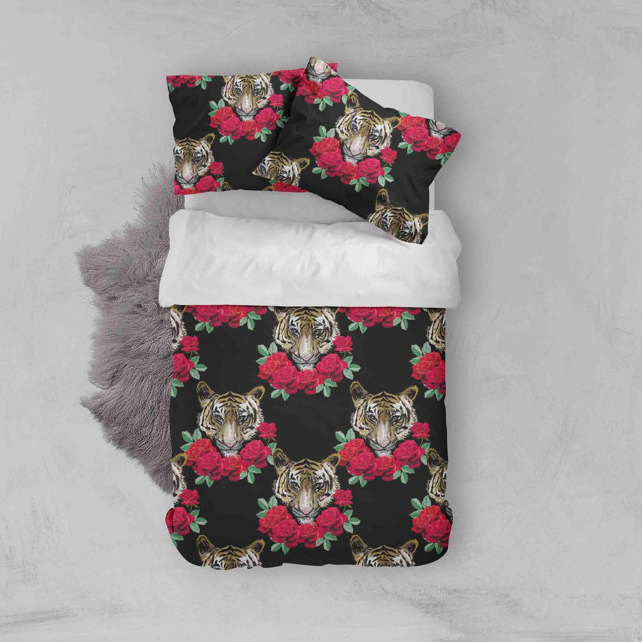 3D Black Tiger Rose Quilt Cover Set Bedding Set Pillowcases 63- Jess Art Decoration