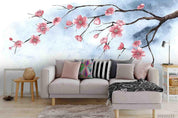 3D Hand Drawn Pink Peach Blossom Branch Wall Mural Wallpaper LQH 111- Jess Art Decoration