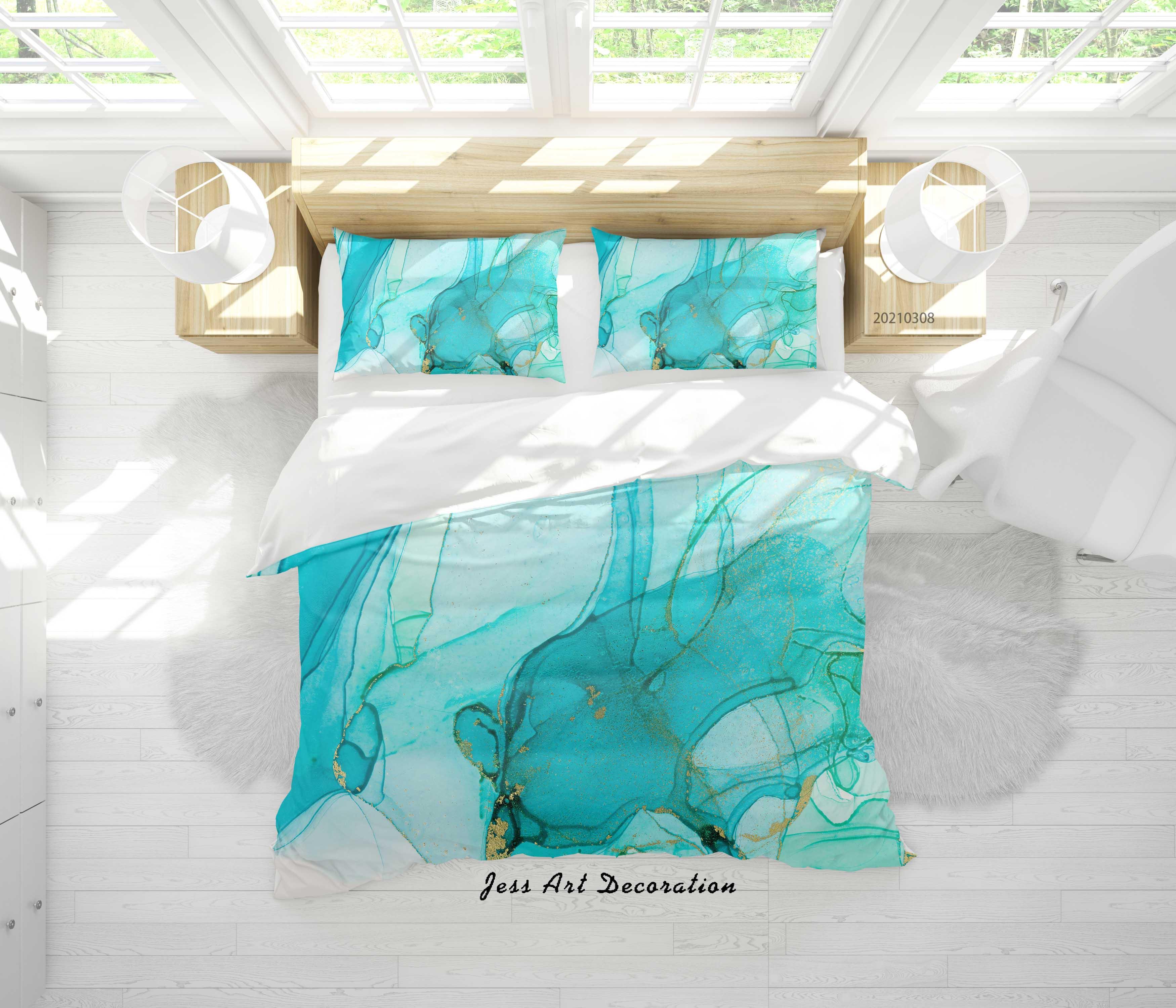 3D Watercolor Blue Marble Quilt Cover Set Bedding Set Duvet Cover Pillowcases 262- Jess Art Decoration