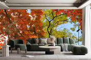 3D Red Maple Golden Leaf Wall Wall Mural Wallpaper SWW4377- Jess Art Decoration