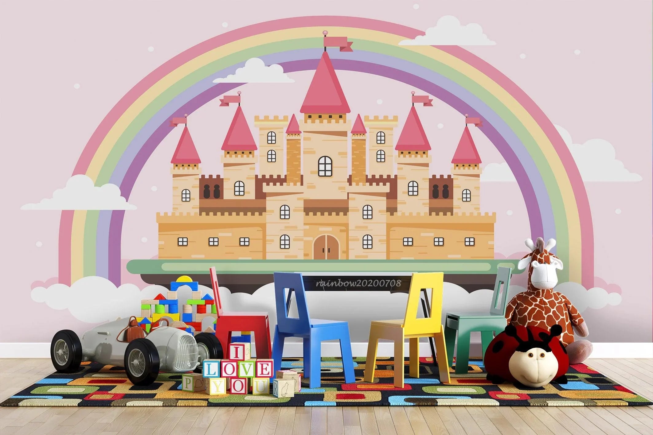 3D Cartoon Rainbow Castle Wall Mural Wallpaper A147 LQH- Jess Art Decoration