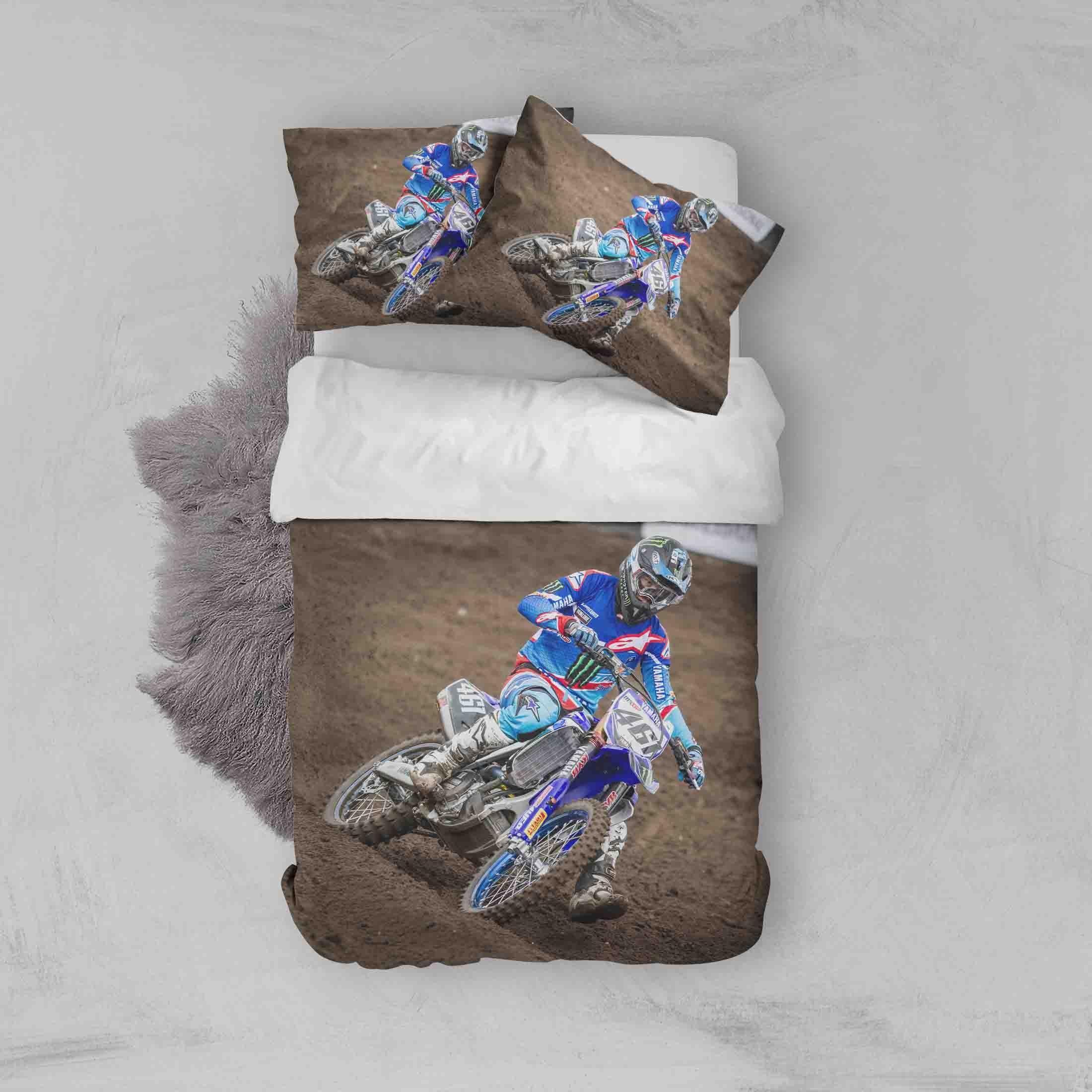 3D Dirt Bike Blue Quilt Cover Set Bedding Set Pillowcases A190 LQH- Jess Art Decoration