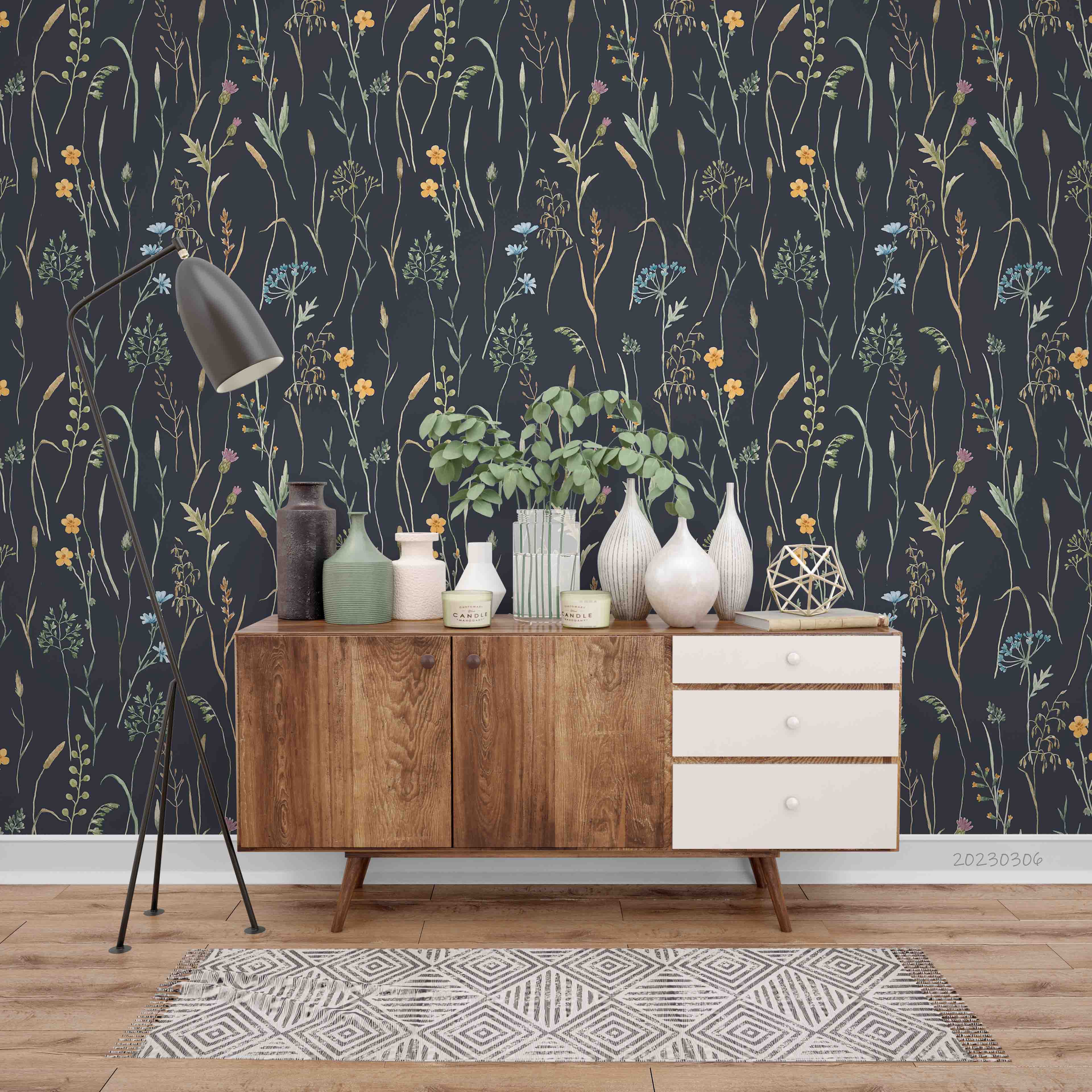 3D Watercolor Wild Herb Floral Wall Mural Wallpaper GD 1647- Jess Art Decoration