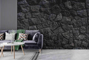 3D Black Rock Texture black stone rock texture wall mural wallpaper for dining room - view 2