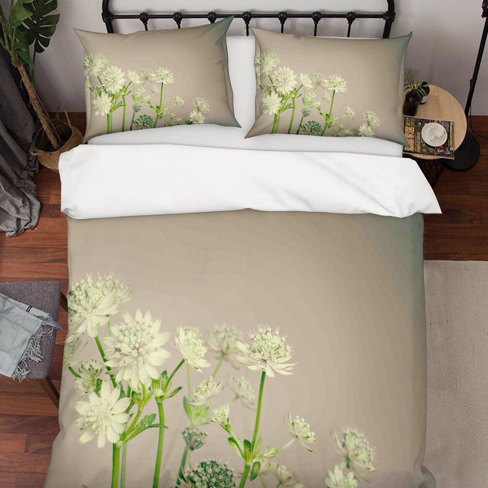 3D White Floral Pattern Quilt Cover Set Bedding Set Duvet Cover Pillowcases LQH A147- Jess Art Decoration