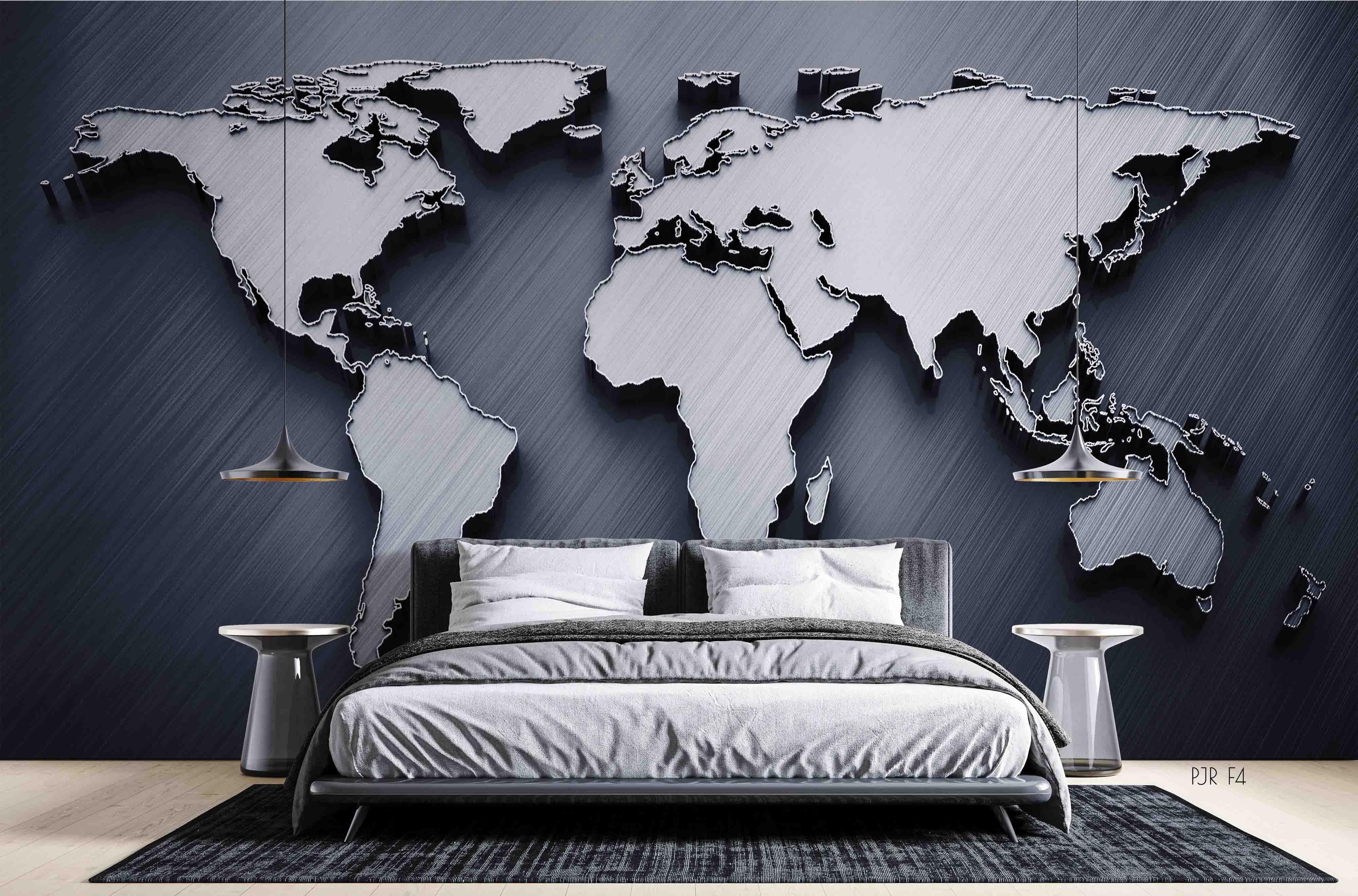 3D Grey World Map Wall Mural Wallpaper LQH 120- Jess Art Decoration
