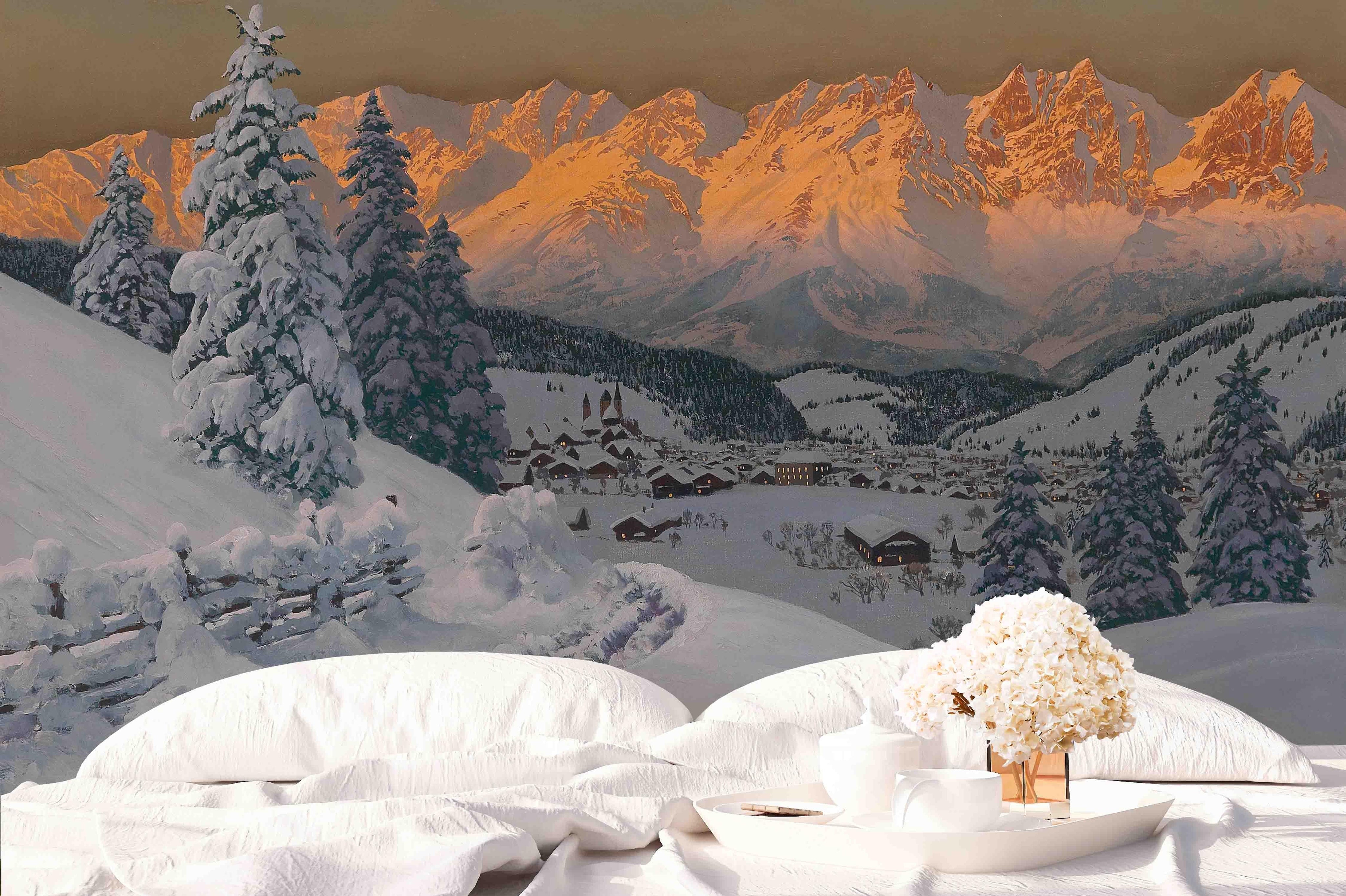 3D Rural Snow Scene Oil Painting  Wall Mural Wallpaper 68- Jess Art Decoration