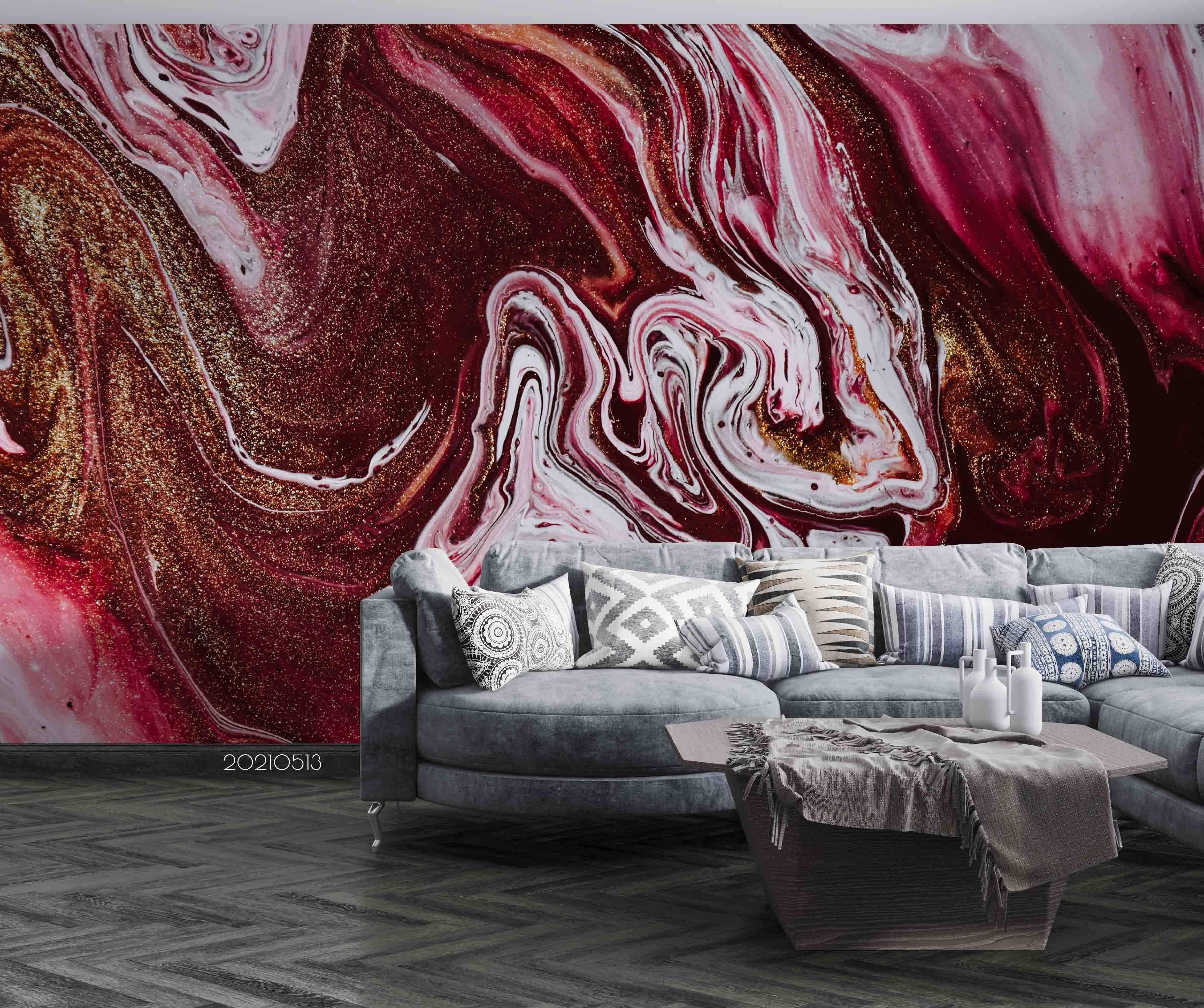 3D Pink Marble Swirl pink marble swirl texture wall mural wallpaper for dining room - view 2