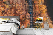 3D autumn forest road wall mural wallpaper 2- Jess Art Decoration