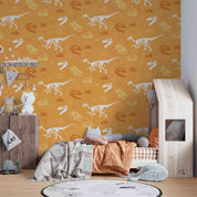 3D Dinosaur Skeleton Yellow Background Wall Mural Wallpaper GD 3168- Jess Art Decoration