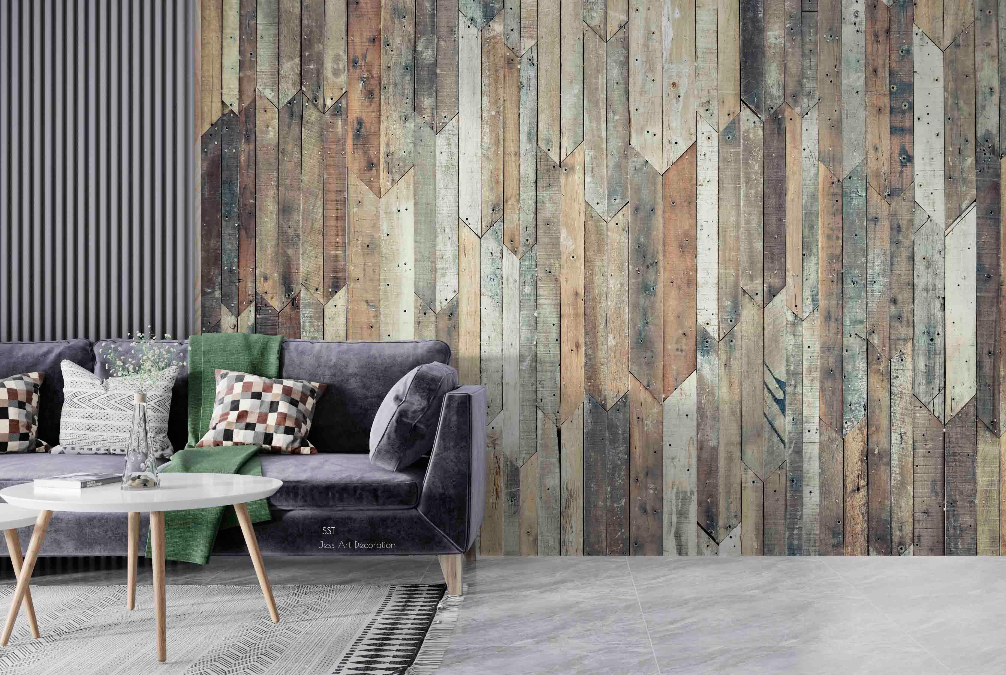 3D Rustic Wooden Planks rustic vertical wood plank texture wall mural wallpaper for dining room - view 2