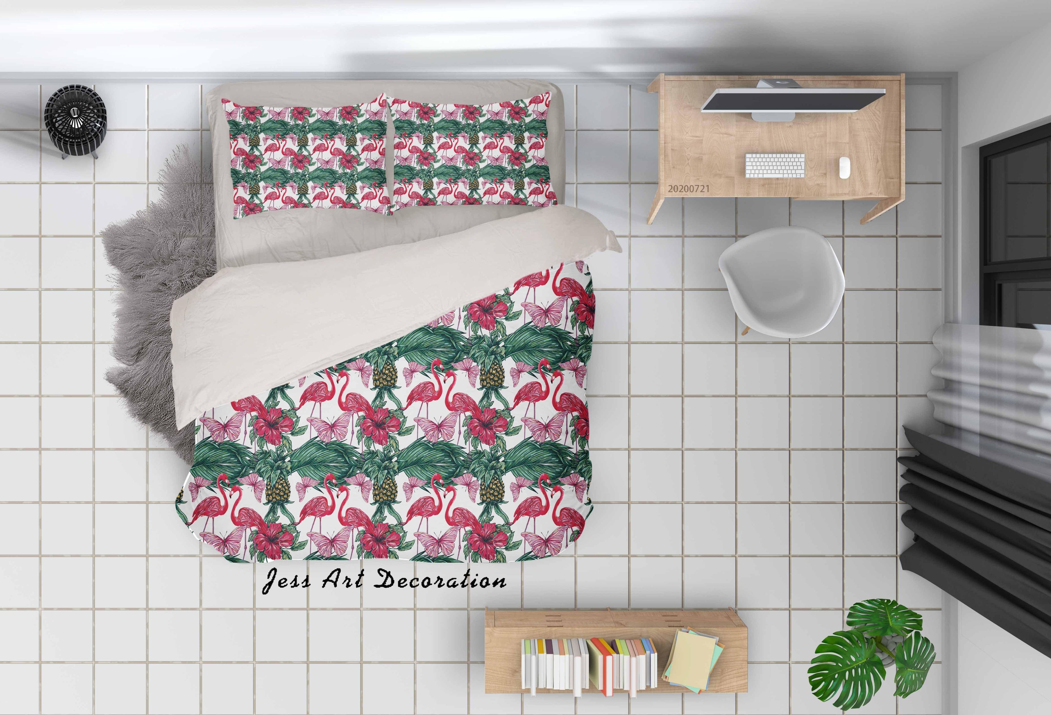 3D Flamingo Floral Leaves Pattern Quilt Cover Set Bedding Set Duvet Cover Pillowcases WJ 3737- Jess Art Decoration