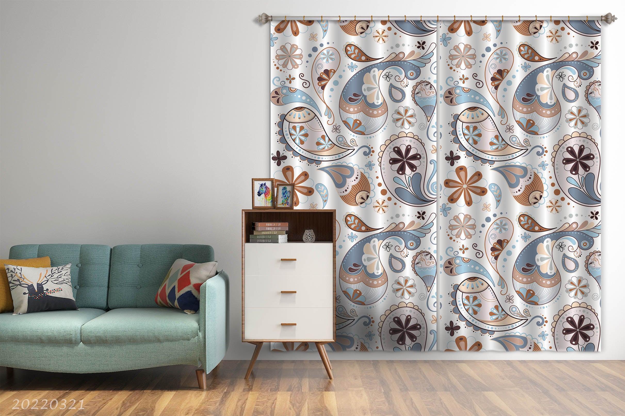 3D Abstract Blue Red Floral Pattern Curtains and Drapes GD 3123- Jess Art Decoration