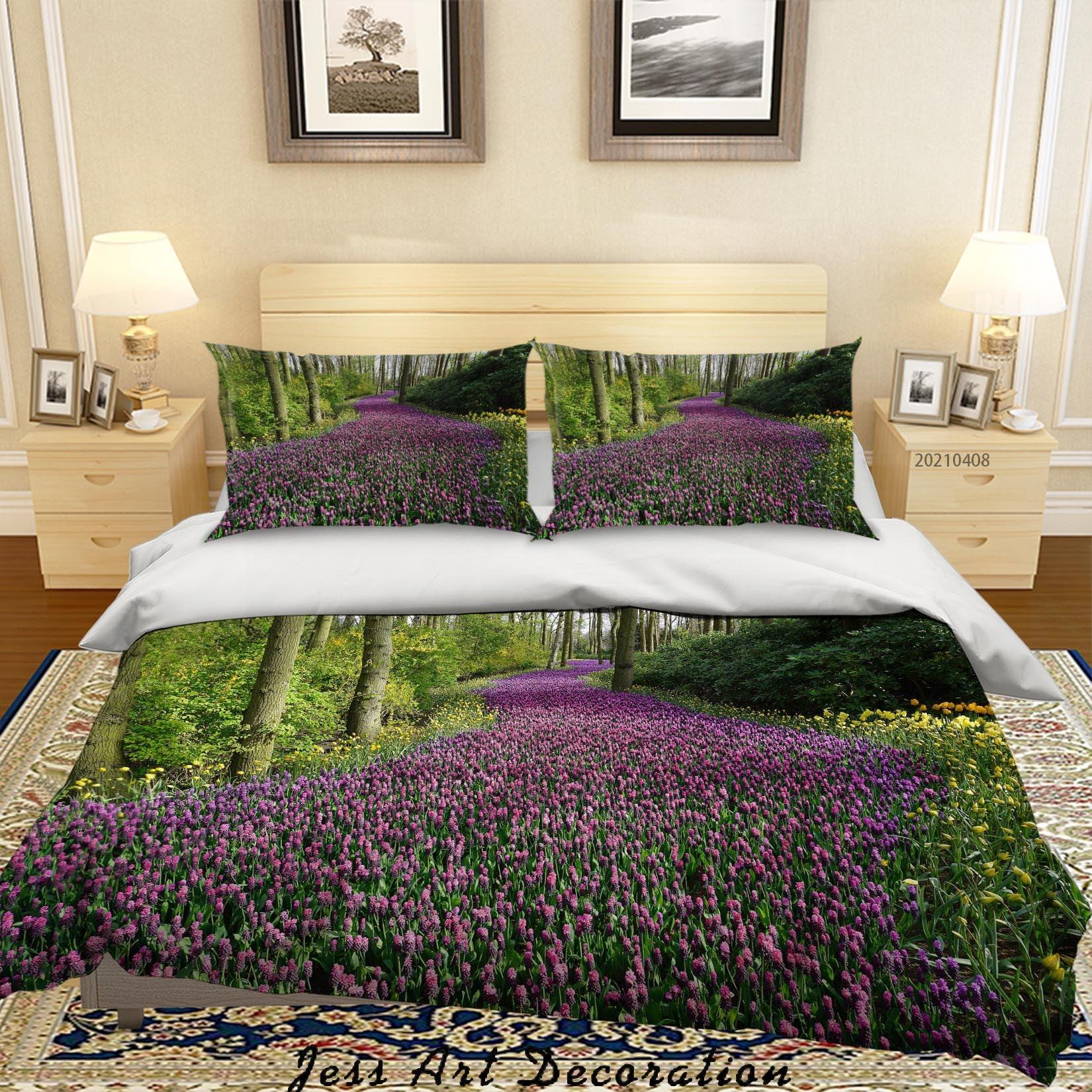 3D Green Forest Purple Floral Quilt Cover Set Bedding Set Duvet Cover Pillowcases 260- Jess Art Decoration