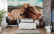3D Cloud Green Mountain Horse Animal Wall Mural Wallpaper LXL- Jess Art Decoration