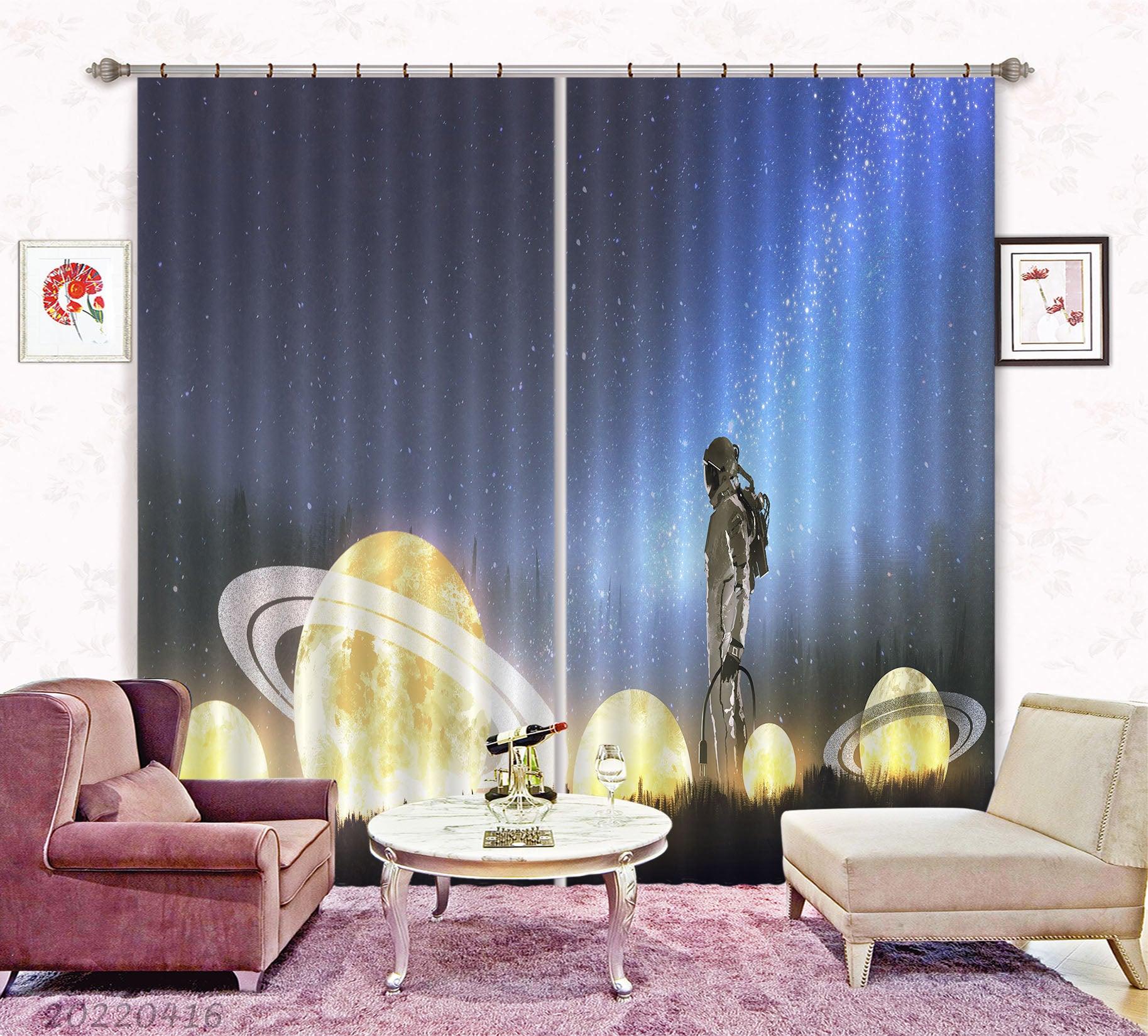 3D Abstract Astronaut Planet Star Grass Painting Curtains and Drapes GD 4707- Jess Art Decoration