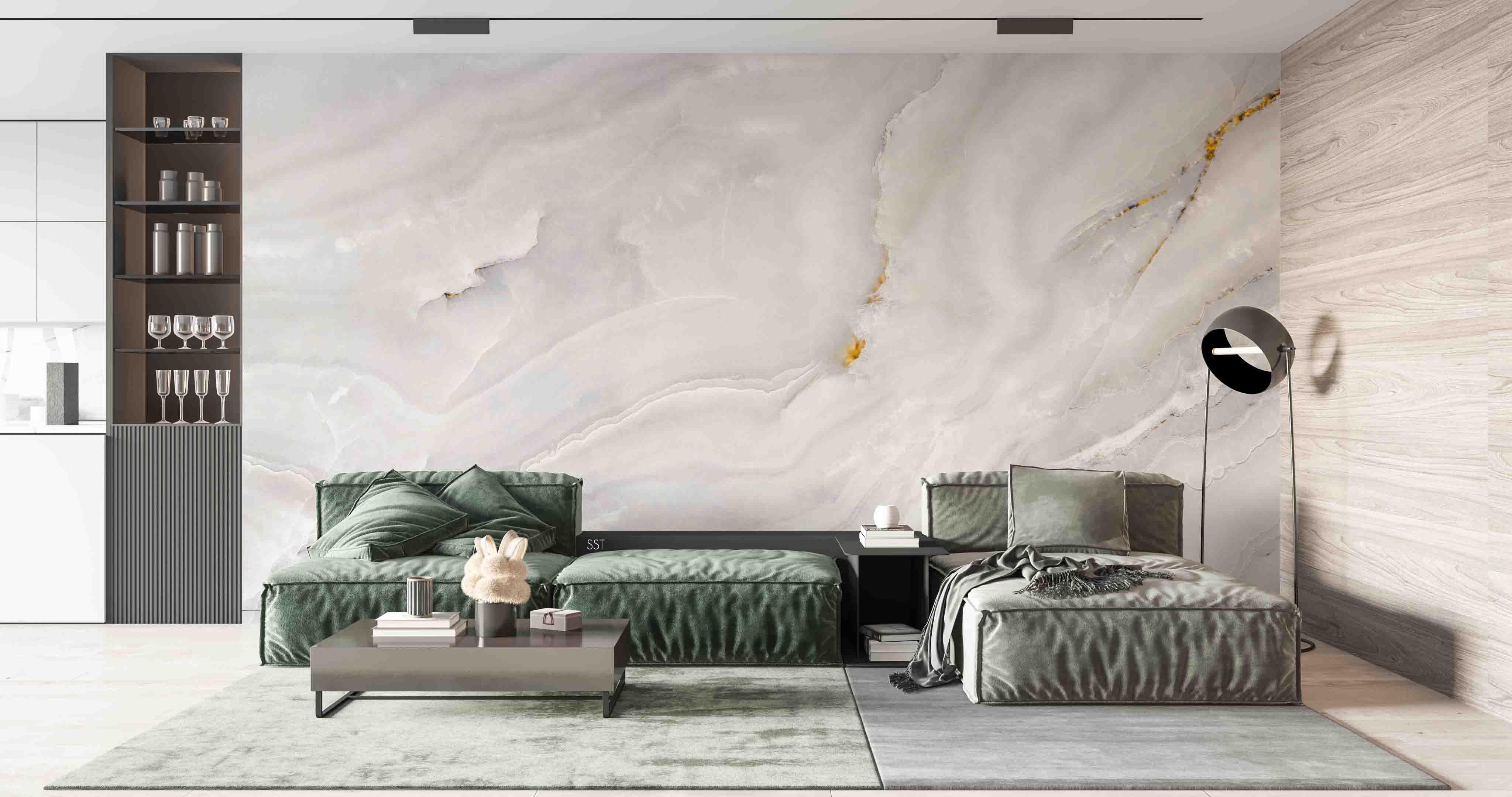 3D Light Grey Marble minimal grey marble surface wall mural wallpaper for dining room - view 2