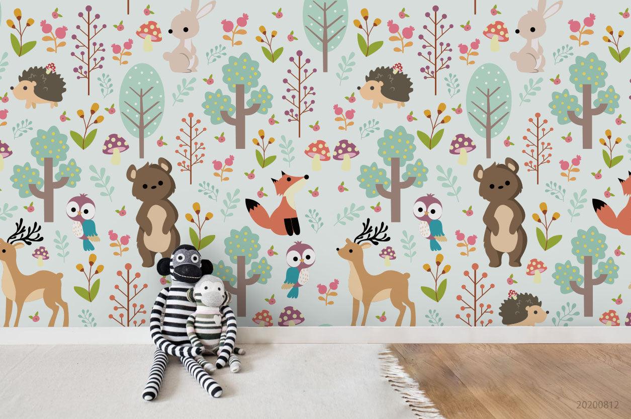 3D Cartoon Colorful Floral Animal Green Leaves Wall Mural Wallpaper LXL 1121- Jess Art Decoration