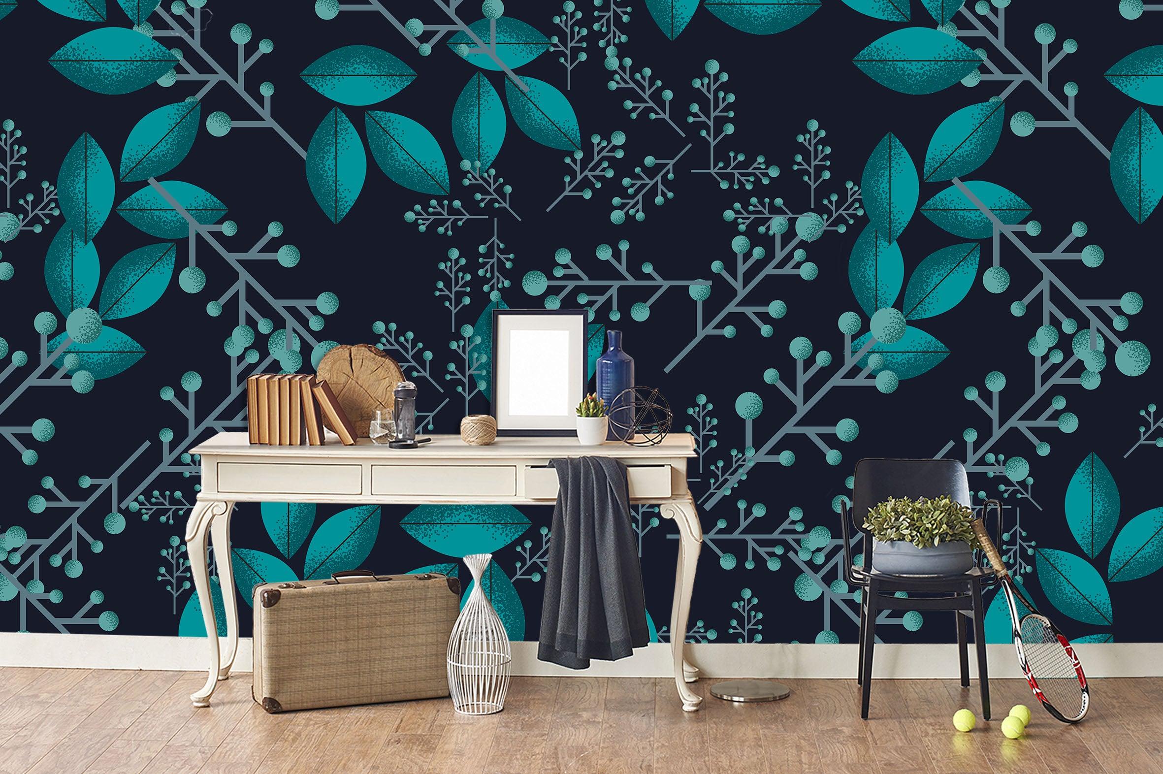 3D Blue Branch Leaves Wall Mural Wallpaper 08- Jess Art Decoration