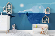 3D Cartoon Hand Drawn Deep Ocean Blue Ice Mountain Sunny Wall Mural Wallpaper LXL- Jess Art Decoration