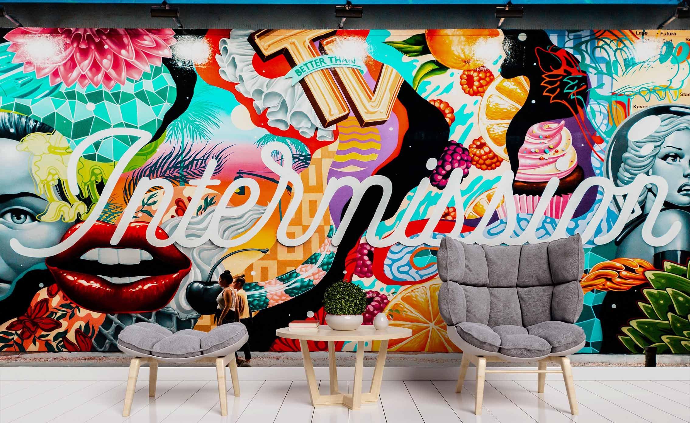 3D Bright Abstract Graffiti White Letter Wall Mural Wallpaper ZY D62- Jess Art Decoration