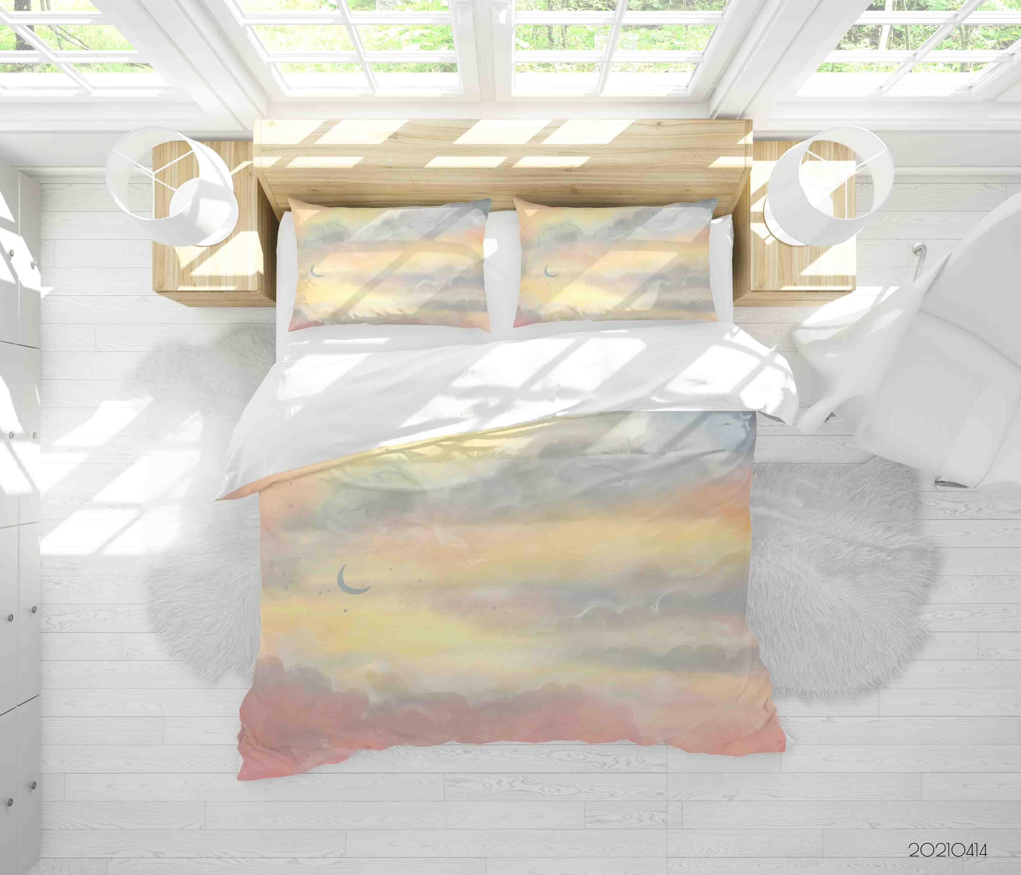 3D Watercolor Sky Cloud Moon Quilt Cover Set Bedding Set Duvet Cover Pillowcases 13- Jess Art Decoration