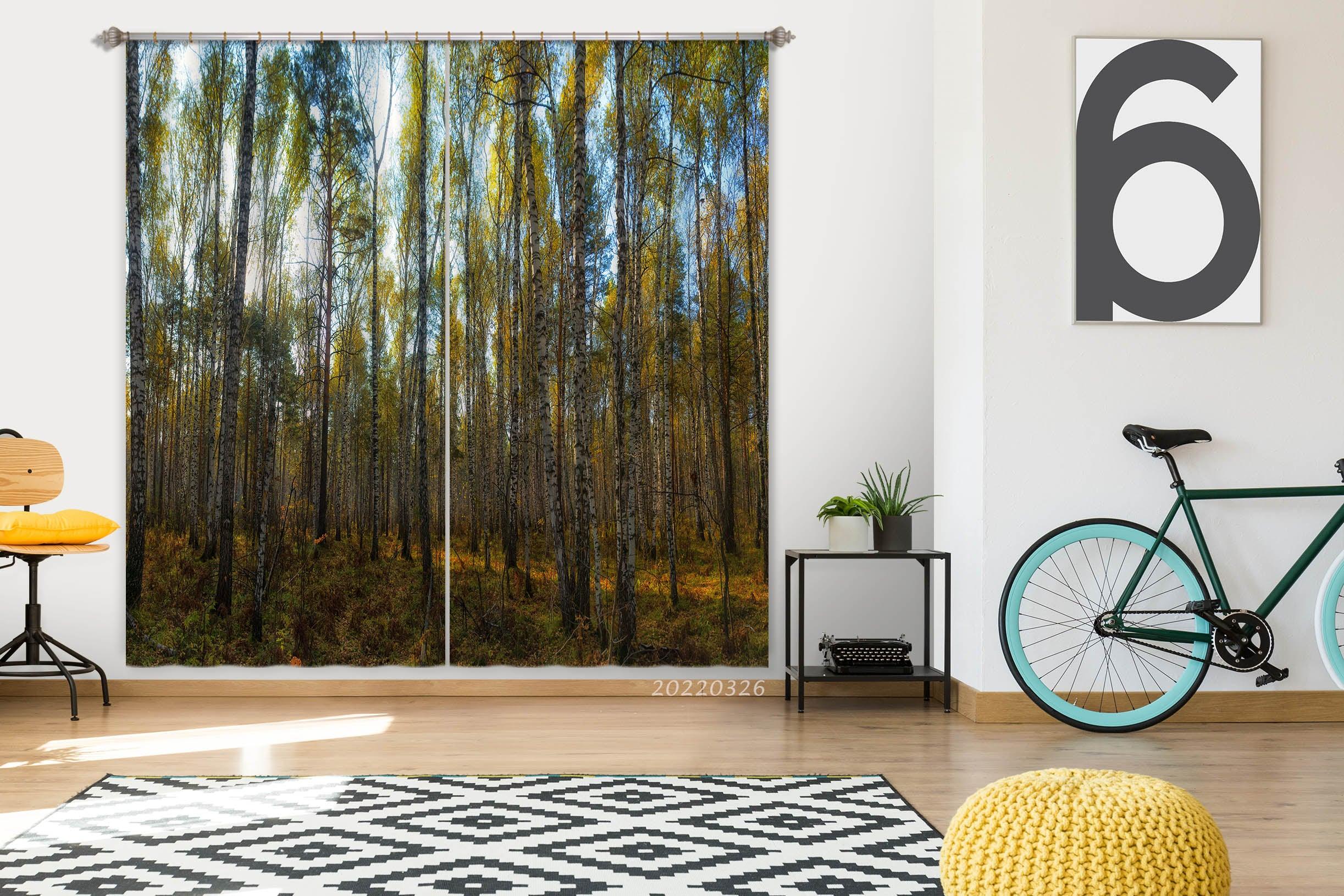 3D Nature Woods Sunbeams Trees Curtains and Drapes GD 2891- Jess Art Decoration