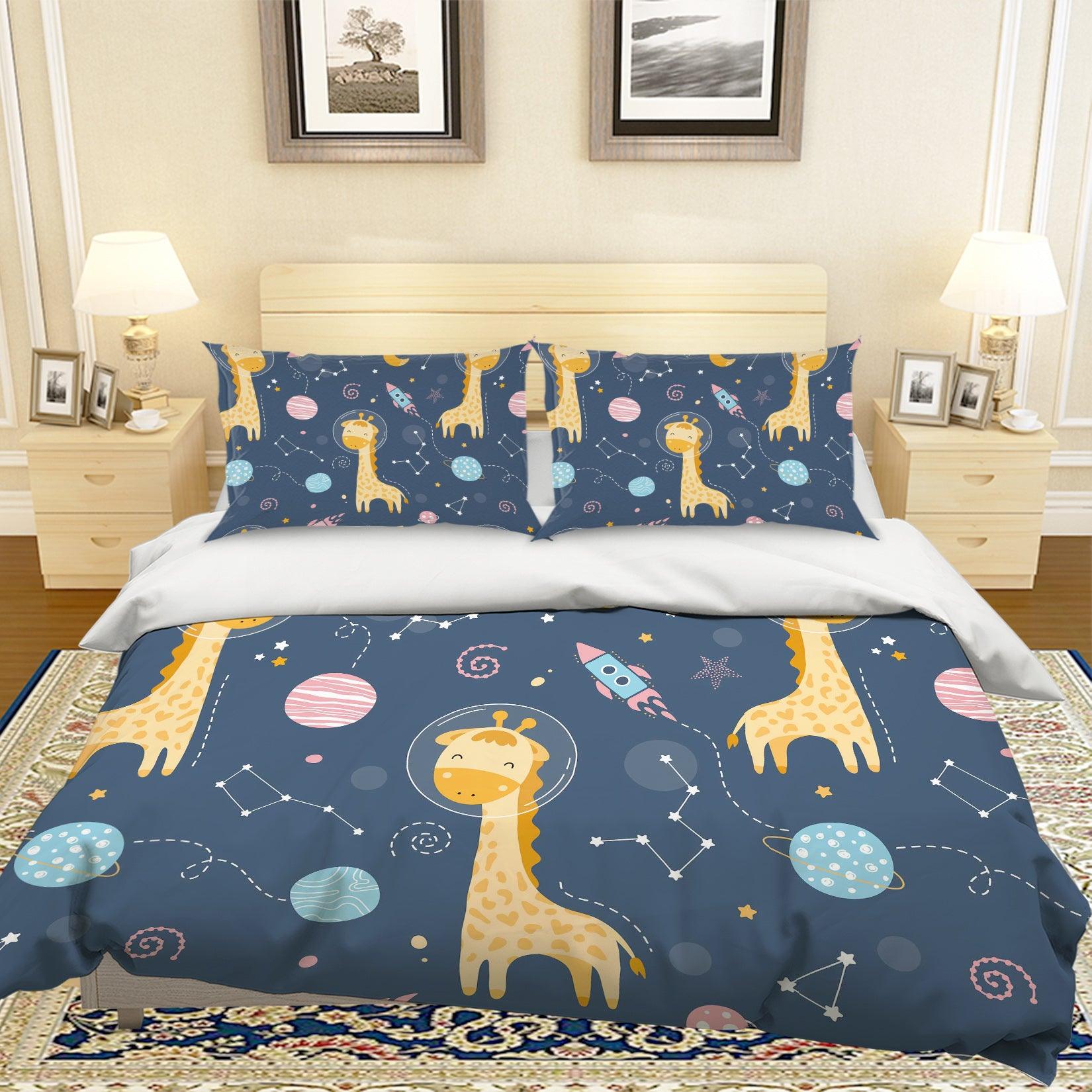 3D Cartoon Giraffe Rocket Quilt Cover Set Bedding Set Pillowcases 97- Jess Art Decoration