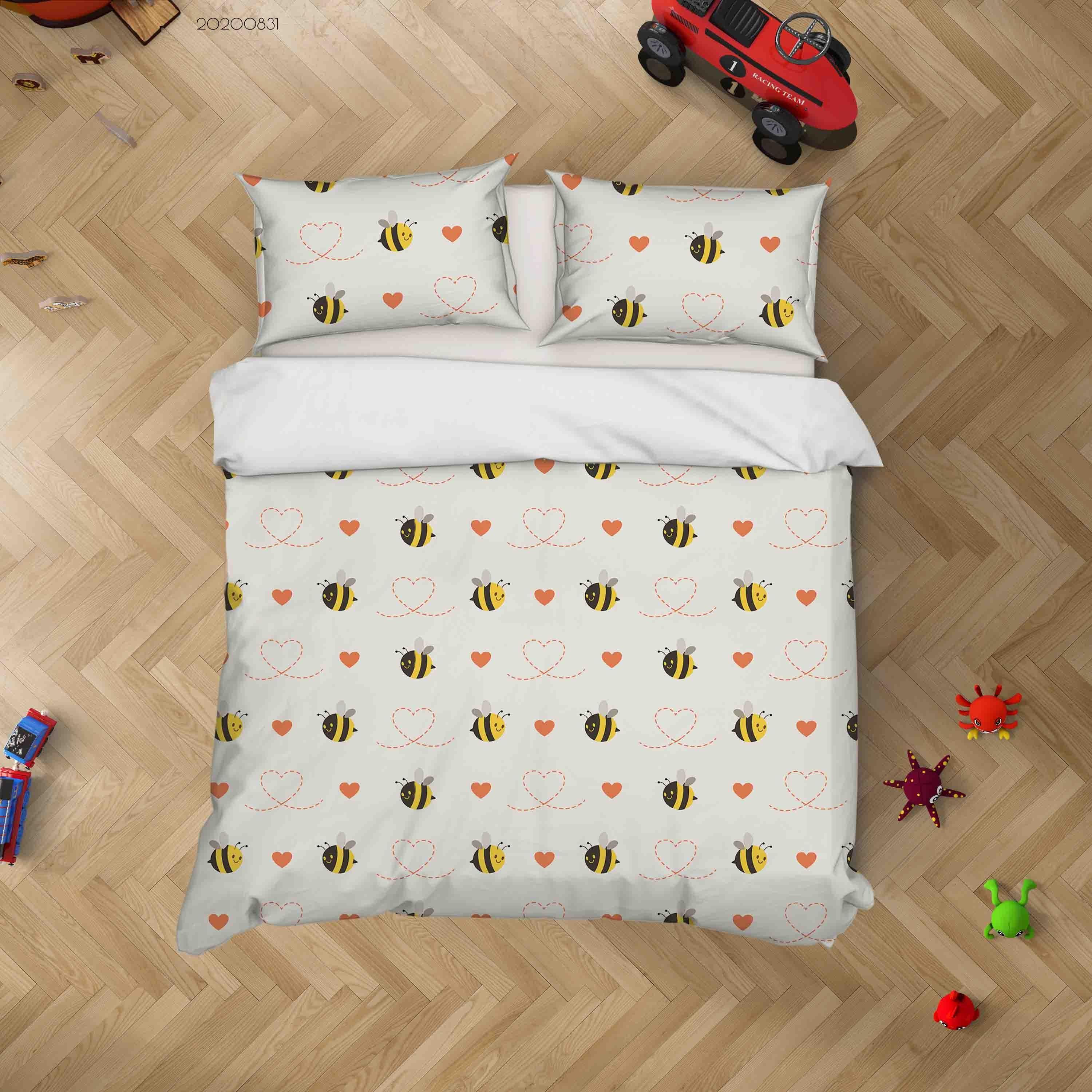 3D Pattern Cute Bee Heart Dash Quilt Cover Set Bedding Set Duvet Cover Pillowcases WJ 3468- Jess Art Decoration