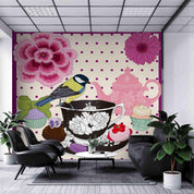 3D Vintage Bird Tea Cup Teapot Floral Cup Cake Wall Mural Wallpaper LXL 1588- Jess Art Decoration