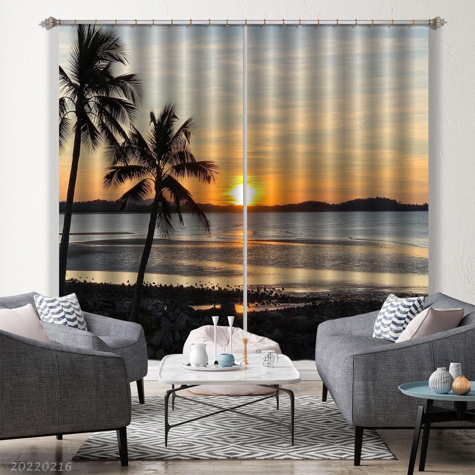 3D Sea Coconut Tree Sunrise Scenery Curtains and Drapes GD 2277- Jess Art Decoration