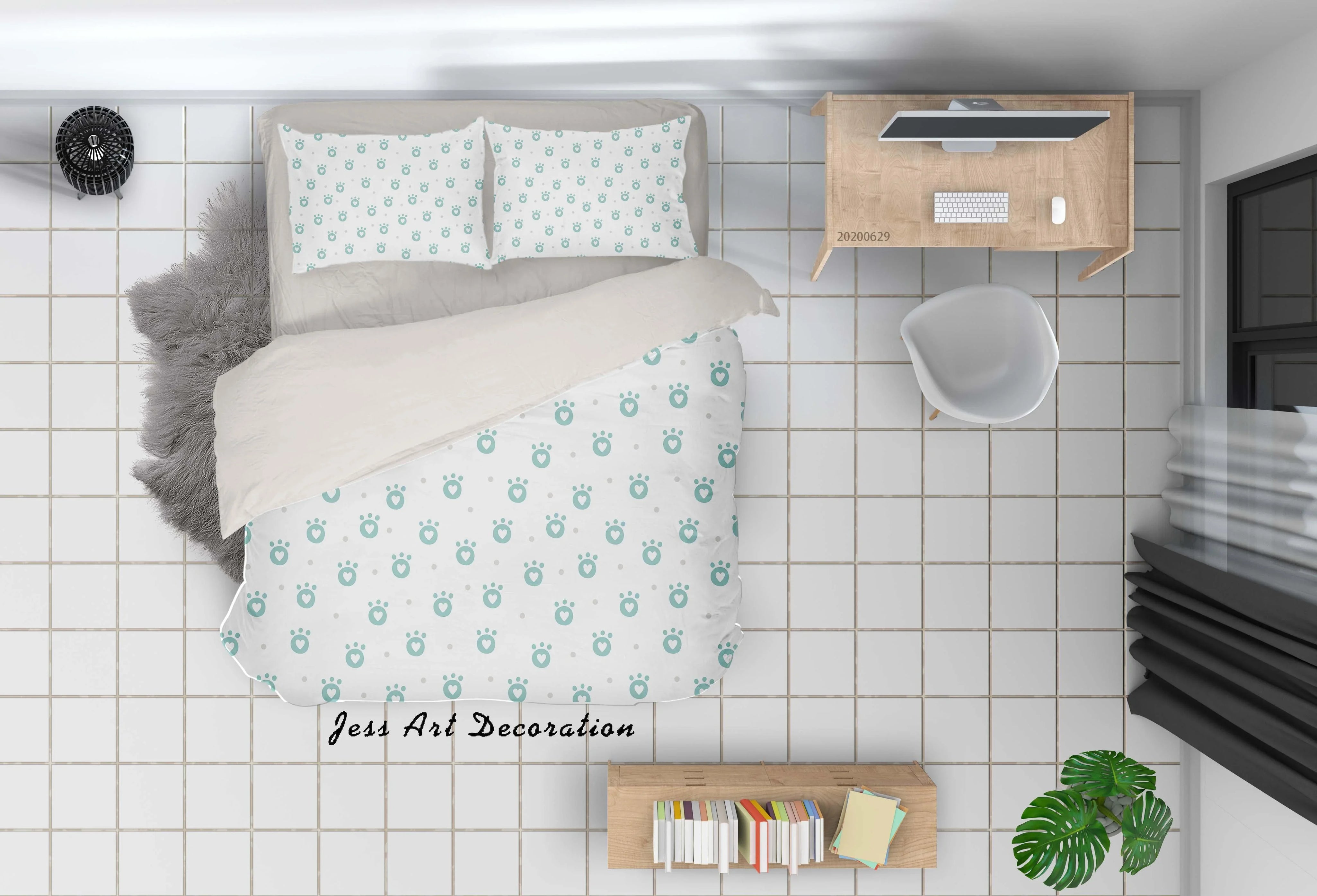 3D White Green Footprint Quilt Cover Set Bedding Set Duvet Cover Pillowcases SF17- Jess Art Decoration