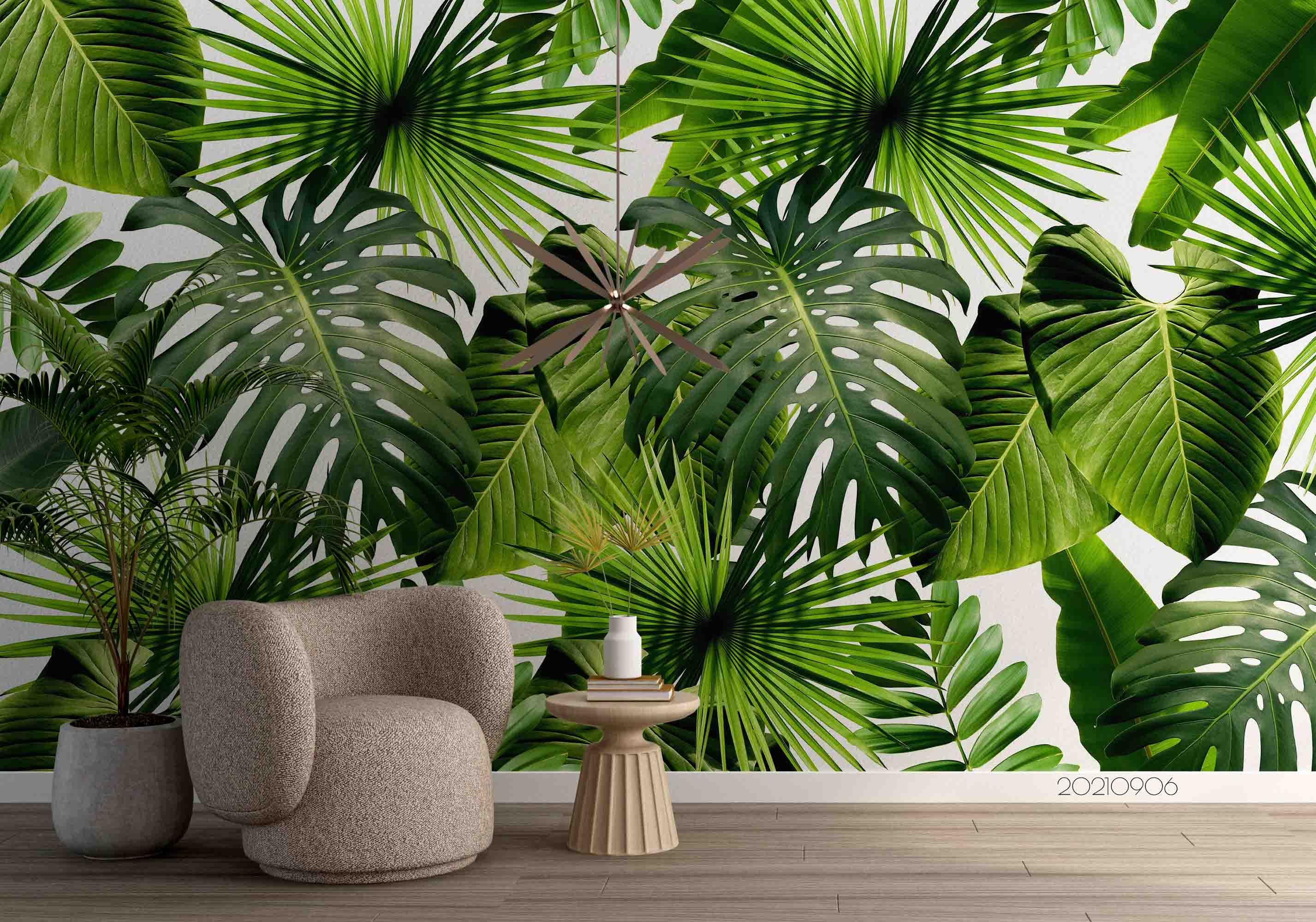 3D Tropical Green Leaf Wall Mural Wallpaper LQH 655- Jess Art Decoration