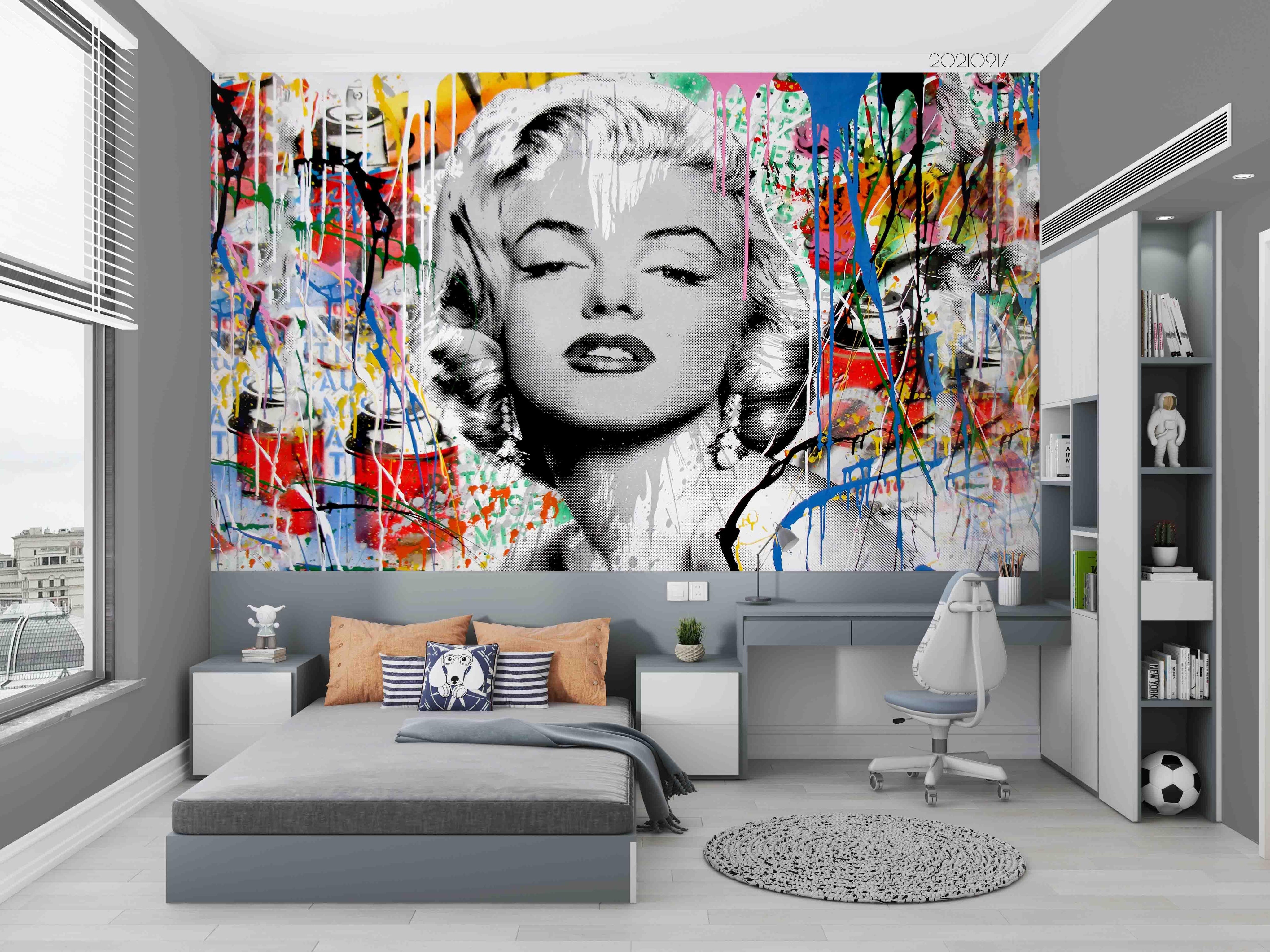 3D Graffiti Star Portrait colour graffiti celebrity portrait wall mural wallpaper for living room