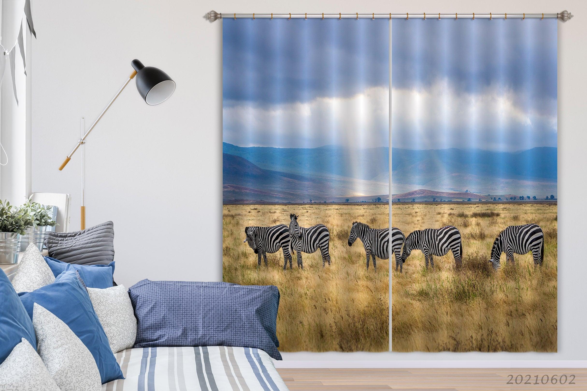 3D Zebra Golden Prairie Mountain Curtains and Drapes GD 638- Jess Art Decoration